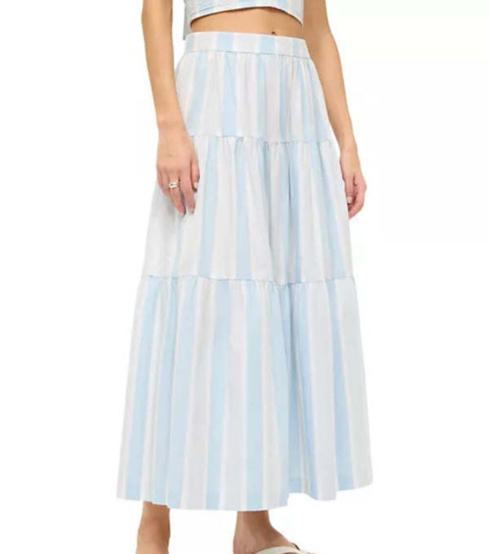 Womens Staud Sea Maxi Skirt in Adriatic Stripe Blue Cotton Blend Size 4 EUC!